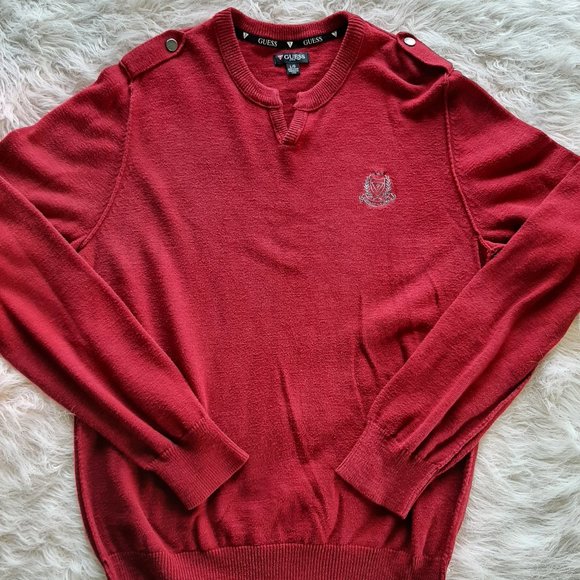 Guess Men's Santa Red Cotton Knitted V-Neck Sweater Size: L - Picture 2 of 6